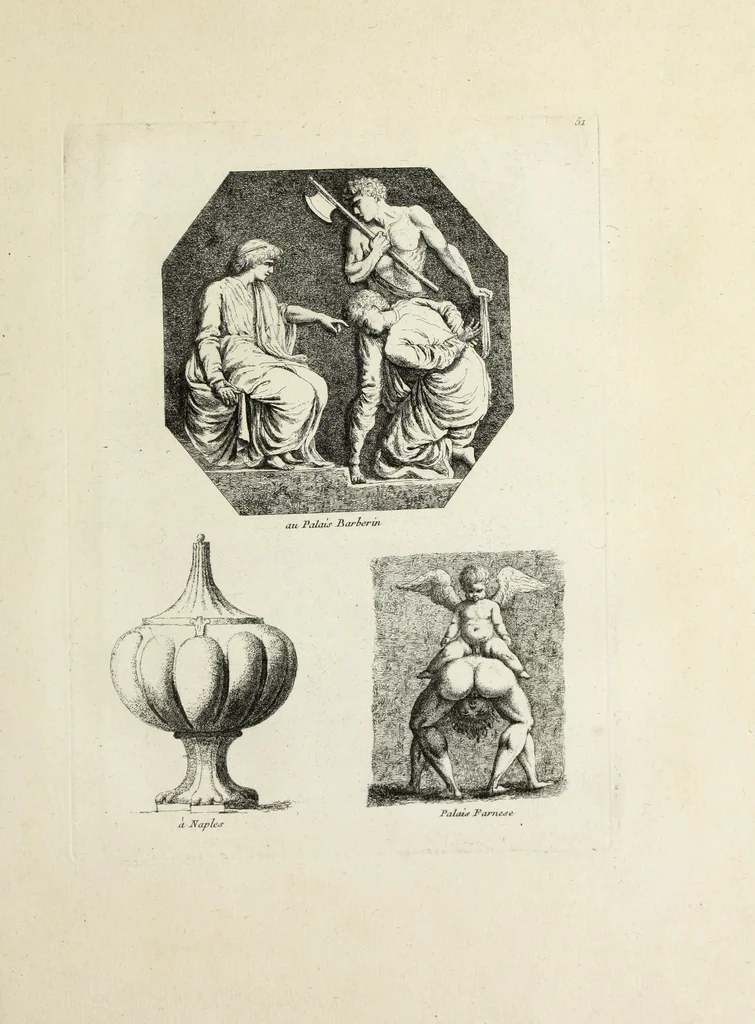 An illustration from Recueil d'antiquités romaines, ou, Voyage d'Italie : composé de 66 planches : dans lequel on trouve divers vases, autels, trépieds, arabesques, et autres sujets gravés d'après les dessins que différens artistes ont faits pendant leur séjour en Italie, 1771, leaf 110