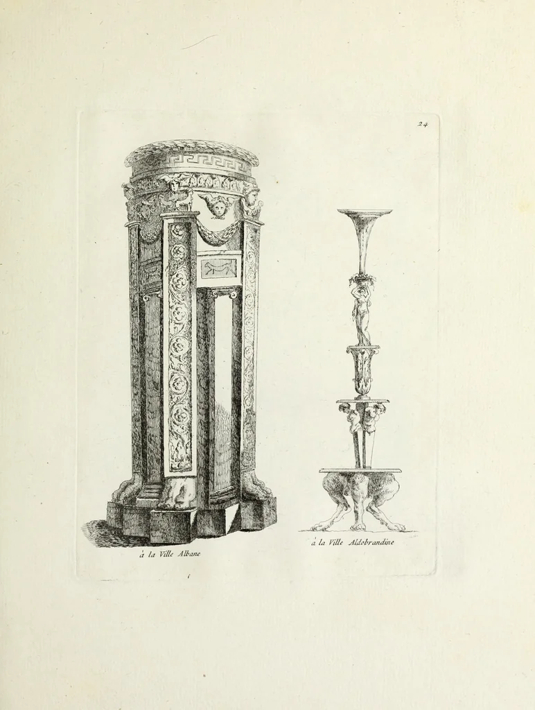 An illustration from Recueil d'antiquités romaines, ou, Voyage d'Italie : composé de 66 planches : dans lequel on trouve divers vases, autels, trépieds, arabesques, et autres sujets gravés d'après les dessins que différens artistes ont faits pendant leur séjour en Italie, 1771, leaf 56