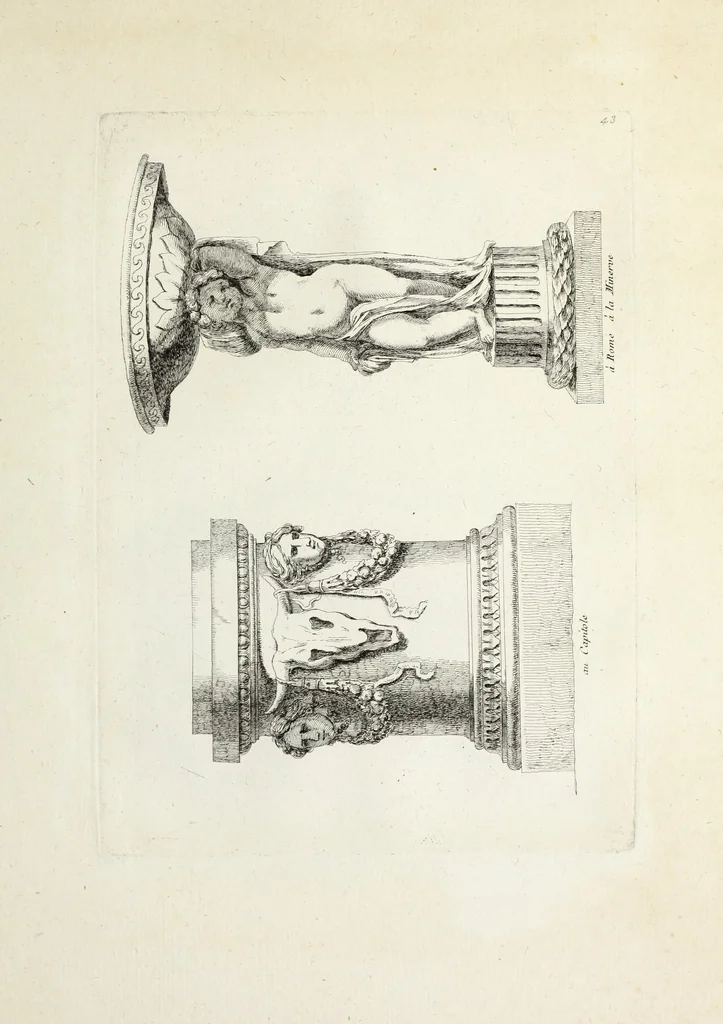 An illustration from Recueil d'antiquités romaines, ou, Voyage d'Italie : composé de 66 planches : dans lequel on trouve divers vases, autels, trépieds, arabesques, et autres sujets gravés d'après les dessins que différens artistes ont faits pendant leur séjour en Italie, 1771, leaf 94