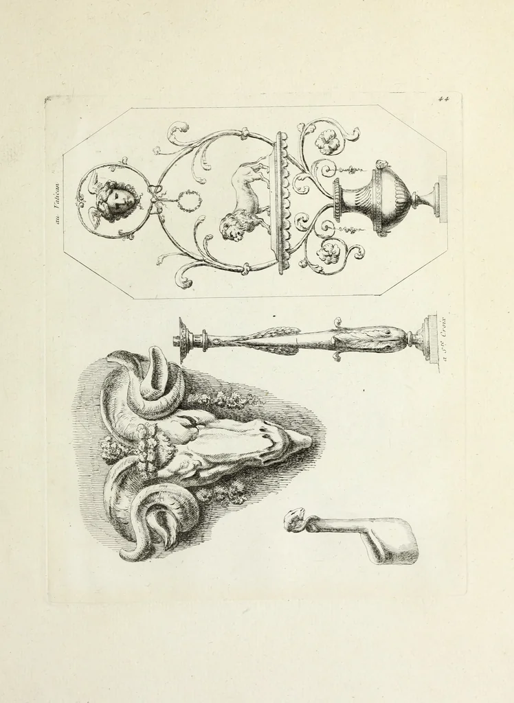 An illustration from Recueil d'antiquités romaines, ou, Voyage d'Italie : composé de 66 planches : dans lequel on trouve divers vases, autels, trépieds, arabesques, et autres sujets gravés d'après les dessins que différens artistes ont faits pendant leur séjour en Italie, 1771, leaf 96