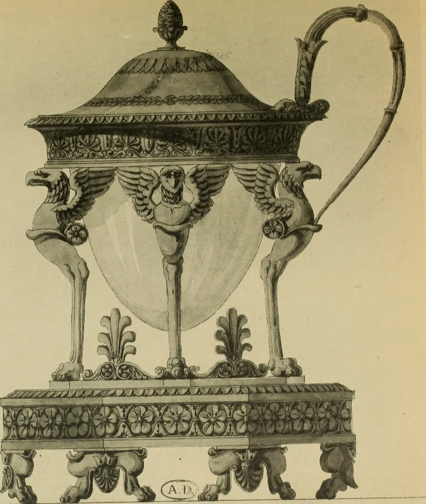 An illustration from Recueil de dessins d'orfevrerie du premier empire par biennais orfevre de Napoléon 1er et de la couronne, 1900, leaf 110