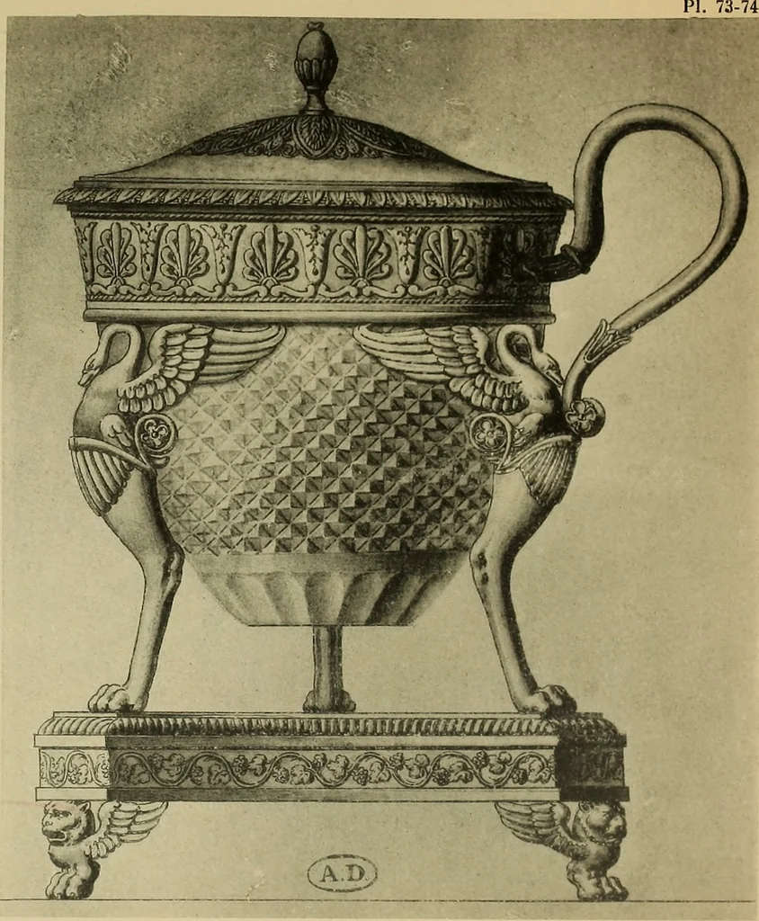 An illustration from Recueil de dessins d'orfevrerie du premier empire par biennais orfevre de Napoléon 1er et de la couronne, 1900, leaf 118