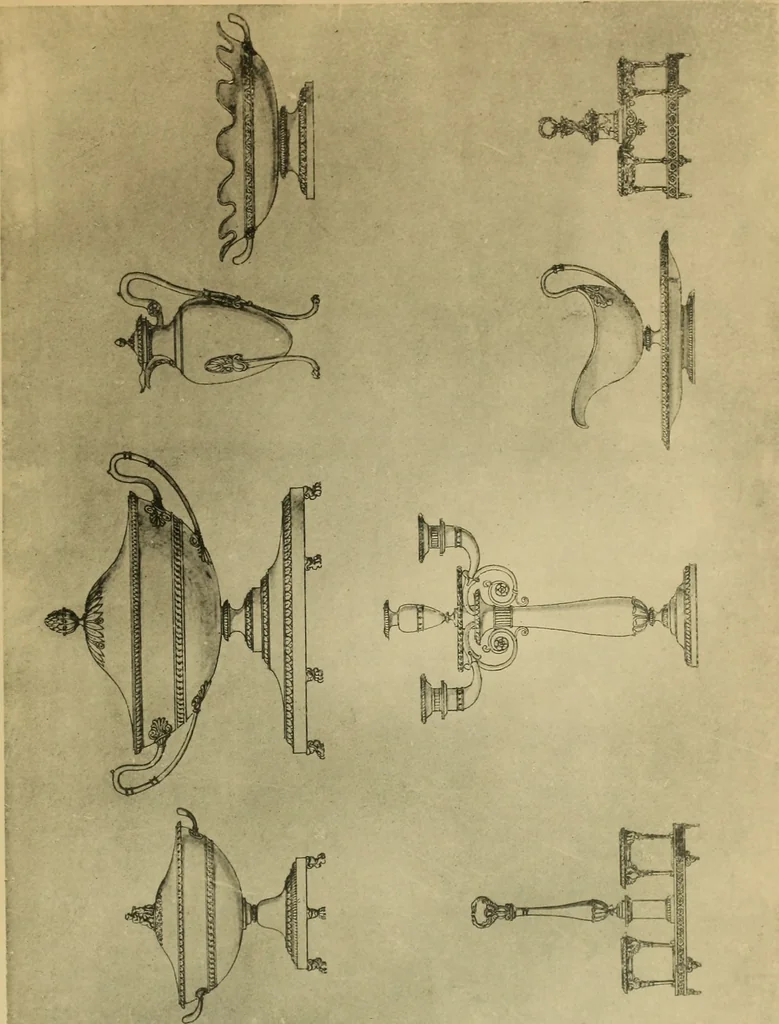An illustration from Recueil de dessins d'orfevrerie du premier empire par biennais orfevre de Napoléon 1er et de la couronne, 1900, leaf 14