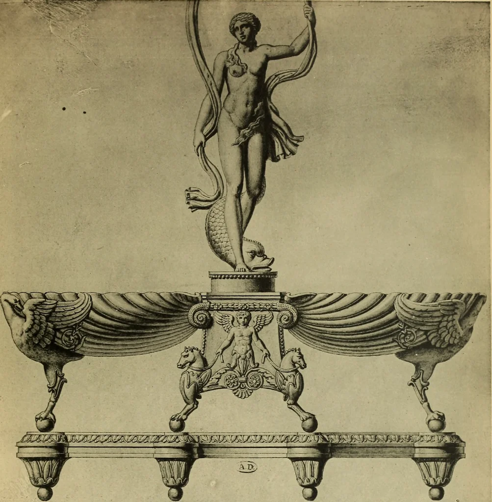 An illustration from Recueil de dessins d'orfevrerie du premier empire par biennais orfevre de Napoléon 1er et de la couronne, 1900, leaf 142