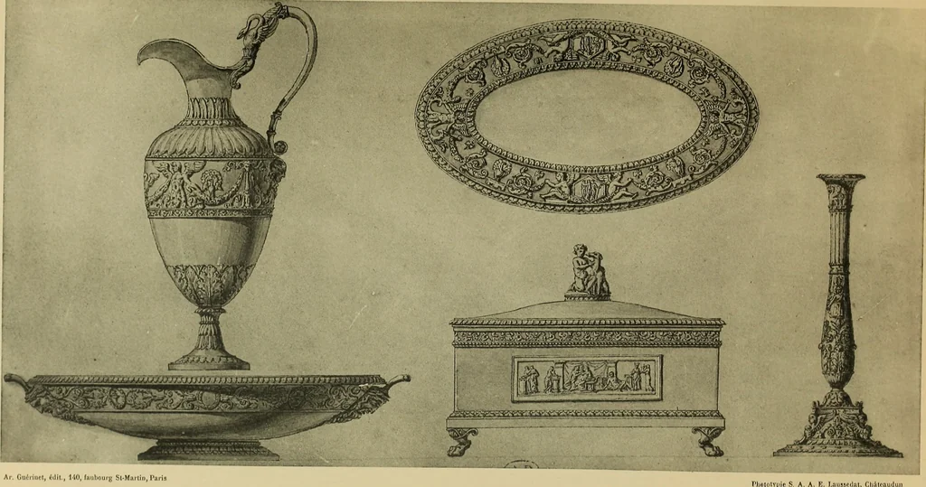 An illustration from Recueil de dessins d'orfevrerie du premier empire par biennais orfevre de Napoléon 1er et de la couronne, 1900, leaf 22