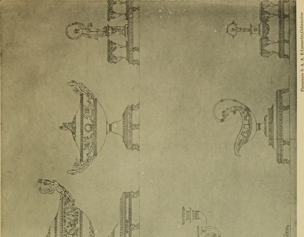 An illustration from Recueil de dessins d'orfevrerie du premier empire par biennais orfevre de Napoléon 1er et de la couronne, 1900, leaf 38