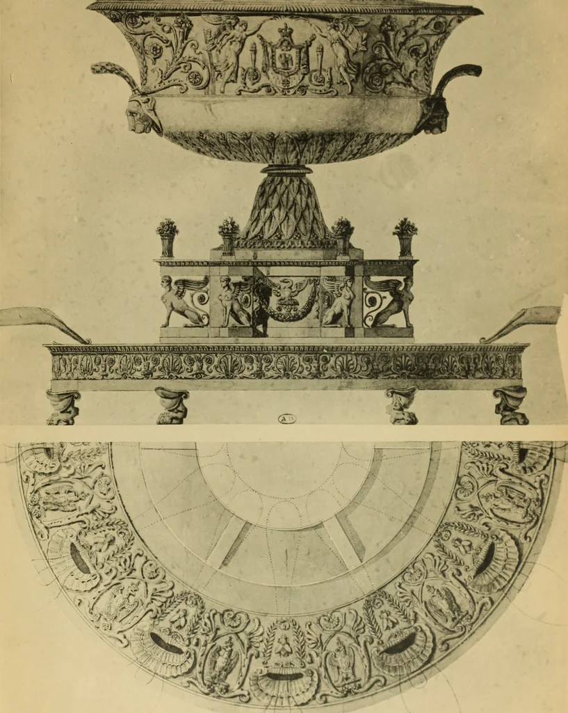 An illustration from Recueil de dessins d'orfevrerie du premier empire par biennais orfevre de Napoléon 1er et de la couronne, 1900, leaf 8