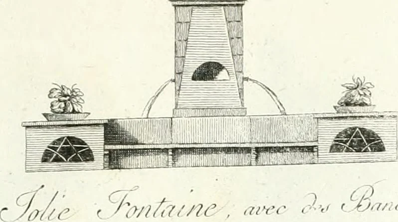 An illustration from Recueil de dessins d'une execution peu dispendieuse : contenans des plans de petites maisons de campagne, petits pavillons de jardins, temples, hermitages, chaumieres, monumens, obélisques, ruines, portails, portes, grilles, bancs de jardins, chaises, volieres, gondoles, ponts, etc. : ouvrage intéressant pour cette classes d'amateurs, qui sans faire de grandes dépenses, sont pourtant bien aises d'embellir leurs jardins d'ornamens nouveaux et pleins de goût, 1805, leaf 16