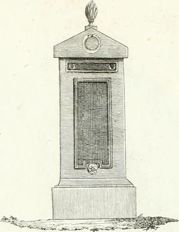 An illustration from Recueil de dessins d'une execution peu dispendieuse : contenans des plans de petites maisons de campagne, petits pavillons de jardins, temples, hermitages, chaumieres, monumens, obélisques, ruines, portails, portes, grilles, bancs de jardins, chaises, volieres, gondoles, ponts, etc. : ouvrage intéressant pour cette classes d'amateurs, qui sans faire de grandes dépenses, sont pourtant bien aises d'embellir leurs jardins d'ornamens nouveaux et pleins de goût, 1805, leaf 16
