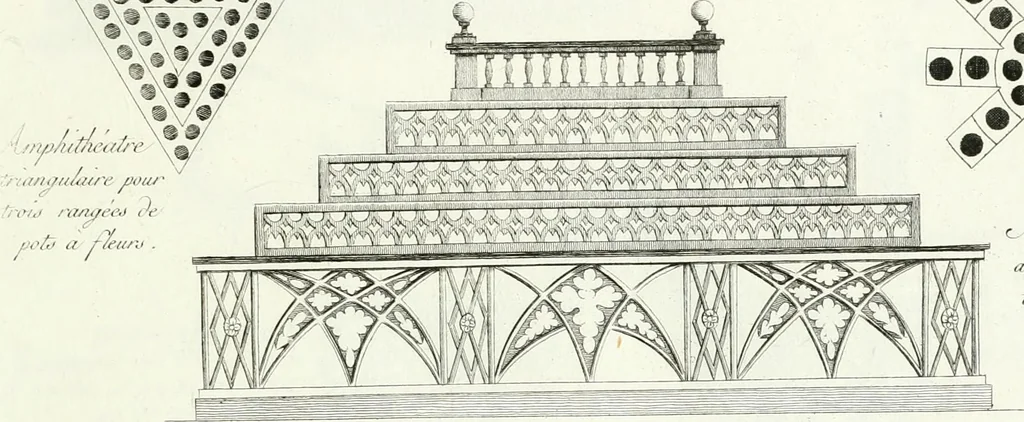 An illustration from Recueil de dessins d'une execution peu dispendieuse : contenans des plans de petites maisons de campagne, petits pavillons de jardins, temples, hermitages, chaumieres, monumens, obélisques, ruines, portails, portes, grilles, bancs de jardins, chaises, volieres, gondoles, ponts, etc. : ouvrage intéressant pour cette classes d'amateurs, qui sans faire de grandes dépenses, sont pourtant bien aises d'embellir leurs jardins d'ornamens nouveaux et pleins de goût, 1805, leaf 24
