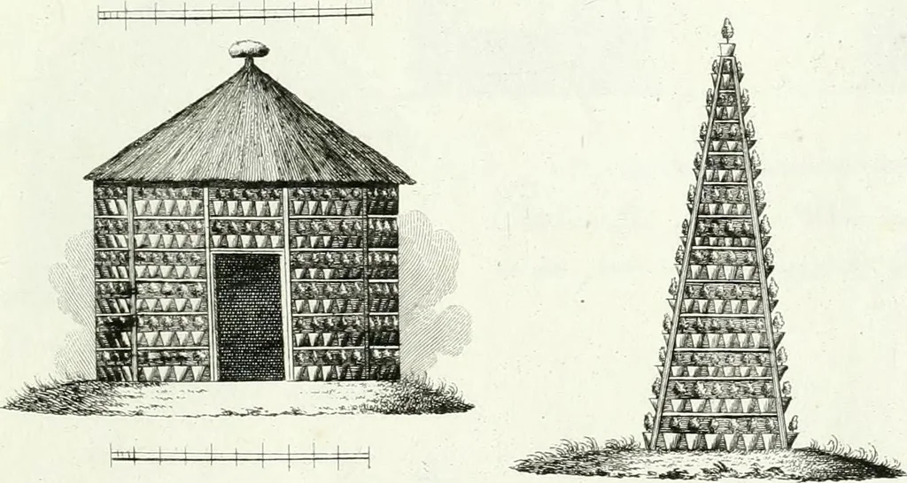 An illustration from Recueil de dessins d'une execution peu dispendieuse : contenans des plans de petites maisons de campagne, petits pavillons de jardins, temples, hermitages, chaumieres, monumens, obélisques, ruines, portails, portes, grilles, bancs de jardins, chaises, volieres, gondoles, ponts, etc. : ouvrage intéressant pour cette classes d'amateurs, qui sans faire de grandes dépenses, sont pourtant bien aises d'embellir leurs jardins d'ornamens nouveaux et pleins de goût, 1805, leaf 24