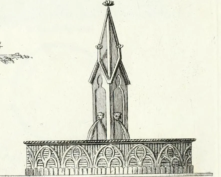 An illustration from Recueil de dessins d'une execution peu dispendieuse : contenans des plans de petites maisons de campagne, petits pavillons de jardins, temples, hermitages, chaumieres, monumens, obélisques, ruines, portails, portes, grilles, bancs de jardins, chaises, volieres, gondoles, ponts, etc. : ouvrage intéressant pour cette classes d'amateurs, qui sans faire de grandes dépenses, sont pourtant bien aises d'embellir leurs jardins d'ornamens nouveaux et pleins de goût, 1805, leaf 32