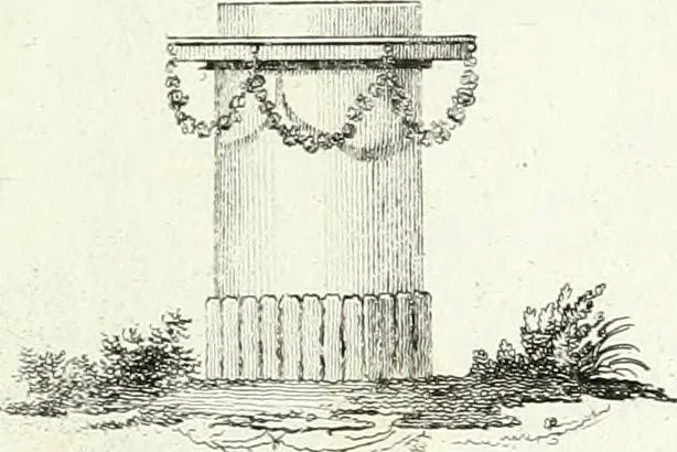 An illustration from Recueil de dessins d'une execution peu dispendieuse : contenans des plans de petites maisons de campagne, petits pavillons de jardins, temples, hermitages, chaumieres, monumens, obélisques, ruines, portails, portes, grilles, bancs de jardins, chaises, volieres, gondoles, ponts, etc. : ouvrage intéressant pour cette classes d'amateurs, qui sans faire de grandes dépenses, sont pourtant bien aises d'embellir leurs jardins d'ornamens nouveaux et pleins de goût, 1805, leaf 38