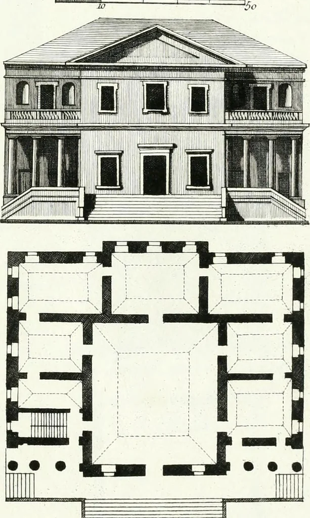 An illustration from Recueil de dessins d'une execution peu dispendieuse : contenans des plans de petites maisons de campagne, petits pavillons de jardins, temples, hermitages, chaumieres, monumens, obélisques, ruines, portails, portes, grilles, bancs de jardins, chaises, volieres, gondoles, ponts, etc. : ouvrage intéressant pour cette classes d'amateurs, qui sans faire de grandes dépenses, sont pourtant bien aises d'embellir leurs jardins d'ornamens nouveaux et pleins de goût, 1805, leaf 54