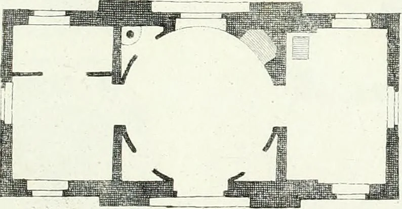 An illustration from Recueil de dessins d'une execution peu dispendieuse : contenans des plans de petites maisons de campagne, petits pavillons de jardins, temples, hermitages, chaumieres, monumens, obélisques, ruines, portails, portes, grilles, bancs de jardins, chaises, volieres, gondoles, ponts, etc. : ouvrage intéressant pour cette classes d'amateurs, qui sans faire de grandes dépenses, sont pourtant bien aises d'embellir leurs jardins d'ornamens nouveaux et pleins de goût, 1805, leaf 58