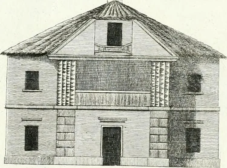 An illustration from Recueil de dessins d'une execution peu dispendieuse : contenans des plans de petites maisons de campagne, petits pavillons de jardins, temples, hermitages, chaumieres, monumens, obélisques, ruines, portails, portes, grilles, bancs de jardins, chaises, volieres, gondoles, ponts, etc. : ouvrage intéressant pour cette classes d'amateurs, qui sans faire de grandes dépenses, sont pourtant bien aises d'embellir leurs jardins d'ornamens nouveaux et pleins de goût, 1805, leaf 58