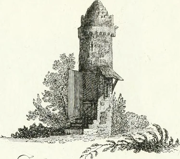 An illustration from Recueil de dessins d'une execution peu dispendieuse : contenans des plans de petites maisons de campagne, petits pavillons de jardins, temples, hermitages, chaumieres, monumens, obélisques, ruines, portails, portes, grilles, bancs de jardins, chaises, volieres, gondoles, ponts, etc. : ouvrage intéressant pour cette classes d'amateurs, qui sans faire de grandes dépenses, sont pourtant bien aises d'embellir leurs jardins d'ornamens nouveaux et pleins de goût, 1805, leaf 66