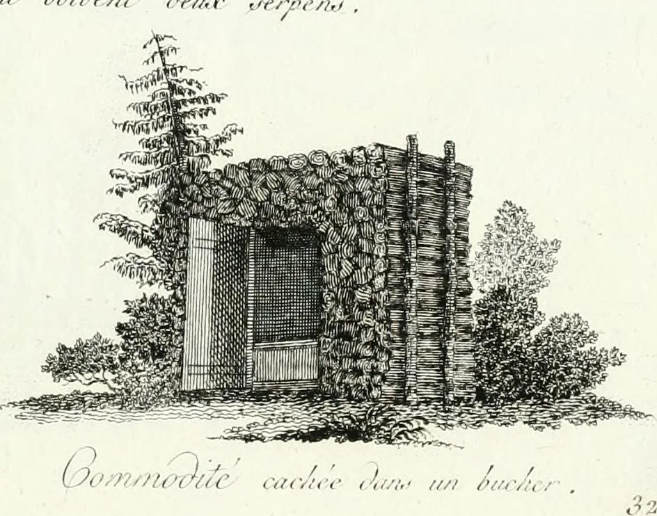An illustration from Recueil de dessins d'une execution peu dispendieuse : contenans des plans de petites maisons de campagne, petits pavillons de jardins, temples, hermitages, chaumieres, monumens, obélisques, ruines, portails, portes, grilles, bancs de jardins, chaises, volieres, gondoles, ponts, etc. : ouvrage intéressant pour cette classes d'amateurs, qui sans faire de grandes dépenses, sont pourtant bien aises d'embellir leurs jardins d'ornamens nouveaux et pleins de goût, 1805, leaf 66