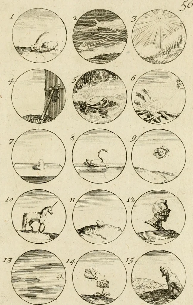 An illustration from Recueil d'emblêmes, devises, medailles, et figures hieroglyphiques, au nombre de plus de douze cent, avec leurs explications : accompagné de plus de deux mille chiffres fleuronnez simples, doubles & triples ... : cet ouvrage qui est enrichy de deux cens cinquante planches en taille-douce, est très-utile aux graveurs, peintres, sculpteurs, orfevres, brodeurs, serruriers & à tous ceux qui travaillent au dessein, 1724, leaf 122