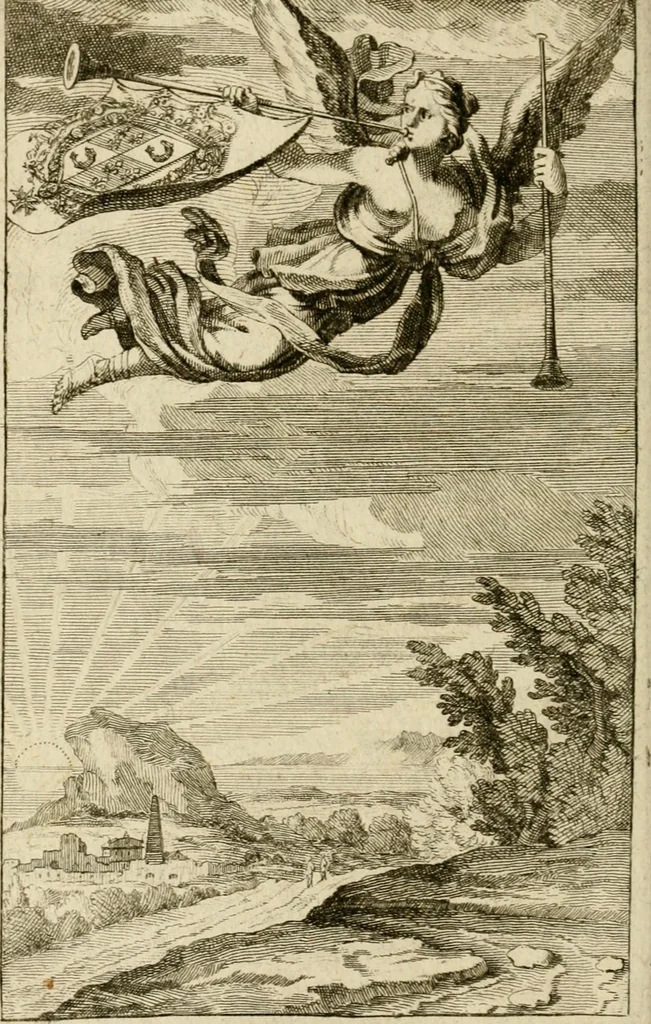 An illustration from Recueil d'emblêmes, devises, medailles, et figures hieroglyphiques, au nombre de plus de douze cent, avec leurs explications : accompagné de plus de deux mille chiffres fleuronnez simples, doubles & triples ... : cet ouvrage qui est enrichy de deux cens cinquante planches en taille-douce, est très-utile aux graveurs, peintres, sculpteurs, orfevres, brodeurs, serruriers & à tous ceux qui travaillent au dessein, 1724, leaf 137