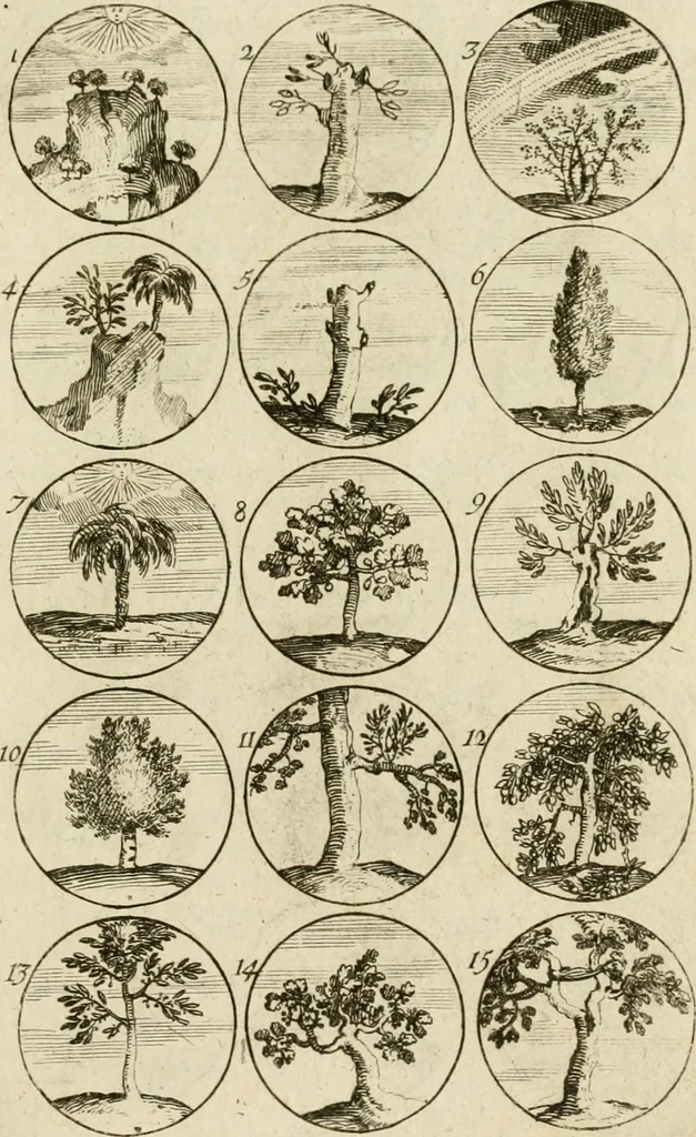 An illustration from Recueil d'emblêmes, devises, medailles, et figures hieroglyphiques, au nombre de plus de douze cent, avec leurs explications : accompagné de plus de deux mille chiffres fleuronnez simples, doubles & triples ... : cet ouvrage qui est enrichy de deux cens cinquante planches en taille-douce, est très-utile aux graveurs, peintres, sculpteurs, orfevres, brodeurs, serruriers & à tous ceux qui travaillent au dessein, 1724, leaf 14