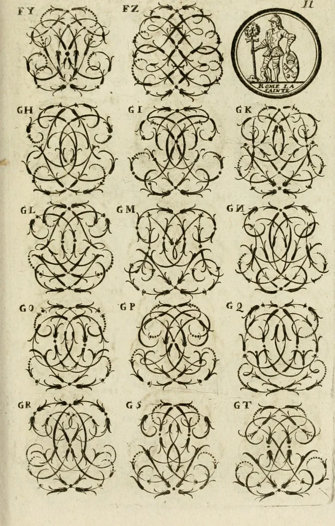 An illustration from Recueil d'emblêmes, devises, medailles, et figures hieroglyphiques, au nombre de plus de douze cent, avec leurs explications : accompagné de plus de deux mille chiffres fleuronnez simples, doubles & triples ... : cet ouvrage qui est enrichy de deux cens cinquante planches en taille-douce, est très-utile aux graveurs, peintres, sculpteurs, orfevres, brodeurs, serruriers & à tous ceux qui travaillent au dessein, 1724, leaf 168