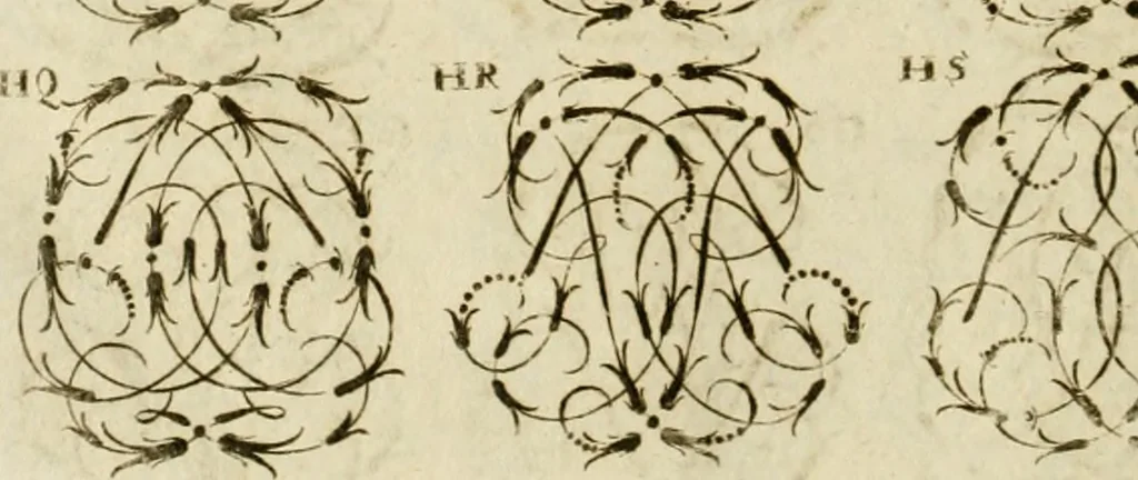 An illustration from Recueil d'emblêmes, devises, medailles, et figures hieroglyphiques, au nombre de plus de douze cent, avec leurs explications : accompagné de plus de deux mille chiffres fleuronnez simples, doubles & triples ... : cet ouvrage qui est enrichy de deux cens cinquante planches en taille-douce, est très-utile aux graveurs, peintres, sculpteurs, orfevres, brodeurs, serruriers & à tous ceux qui travaillent au dessein, 1724, leaf 169