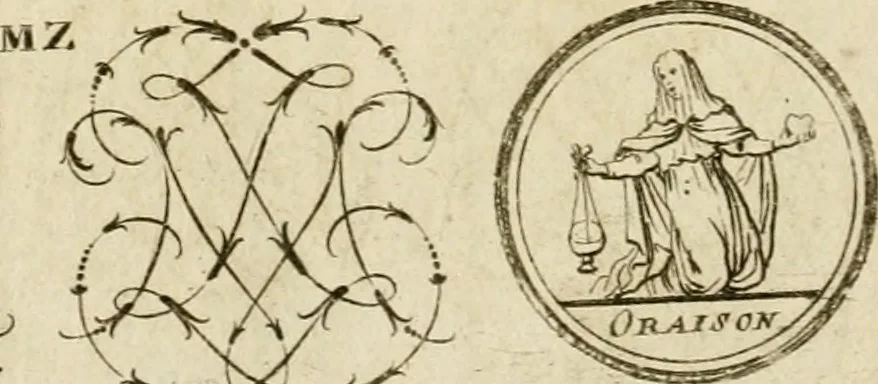 An illustration from Recueil d'emblêmes, devises, medailles, et figures hieroglyphiques, au nombre de plus de douze cent, avec leurs explications : accompagné de plus de deux mille chiffres fleuronnez simples, doubles & triples ... : cet ouvrage qui est enrichy de deux cens cinquante planches en taille-douce, est très-utile aux graveurs, peintres, sculpteurs, orfevres, brodeurs, serruriers & à tous ceux qui travaillent au dessein, 1724, leaf 173