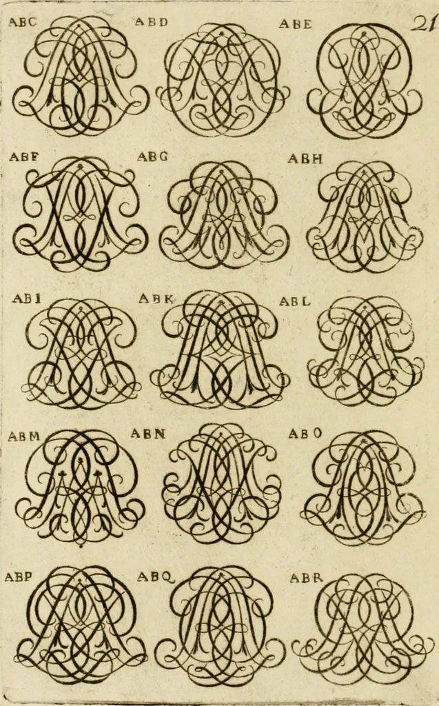 An illustration from Recueil d'emblêmes, devises, medailles, et figures hieroglyphiques, au nombre de plus de douze cent, avec leurs explications : accompagné de plus de deux mille chiffres fleuronnez simples, doubles & triples ... : cet ouvrage qui est enrichy de deux cens cinquante planches en taille-douce, est très-utile aux graveurs, peintres, sculpteurs, orfevres, brodeurs, serruriers & à tous ceux qui travaillent au dessein, 1724, leaf 179