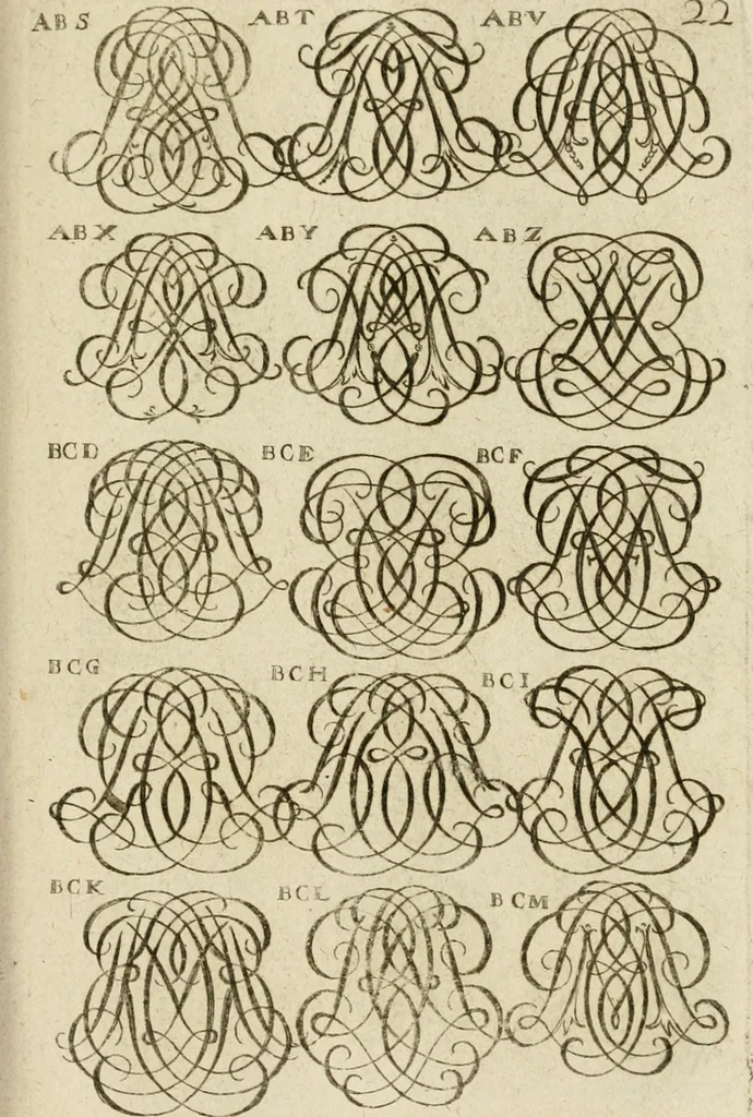 An illustration from Recueil d'emblêmes, devises, medailles, et figures hieroglyphiques, au nombre de plus de douze cent, avec leurs explications : accompagné de plus de deux mille chiffres fleuronnez simples, doubles & triples ... : cet ouvrage qui est enrichy de deux cens cinquante planches en taille-douce, est très-utile aux graveurs, peintres, sculpteurs, orfevres, brodeurs, serruriers & à tous ceux qui travaillent au dessein, 1724, leaf 180
