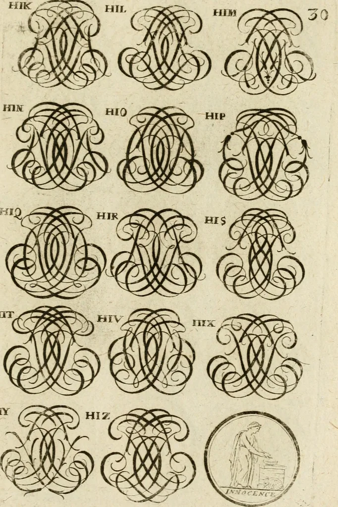 An illustration from Recueil d'emblêmes, devises, medailles, et figures hieroglyphiques, au nombre de plus de douze cent, avec leurs explications : accompagné de plus de deux mille chiffres fleuronnez simples, doubles & triples ... : cet ouvrage qui est enrichy de deux cens cinquante planches en taille-douce, est très-utile aux graveurs, peintres, sculpteurs, orfevres, brodeurs, serruriers & à tous ceux qui travaillent au dessein, 1724, leaf 188