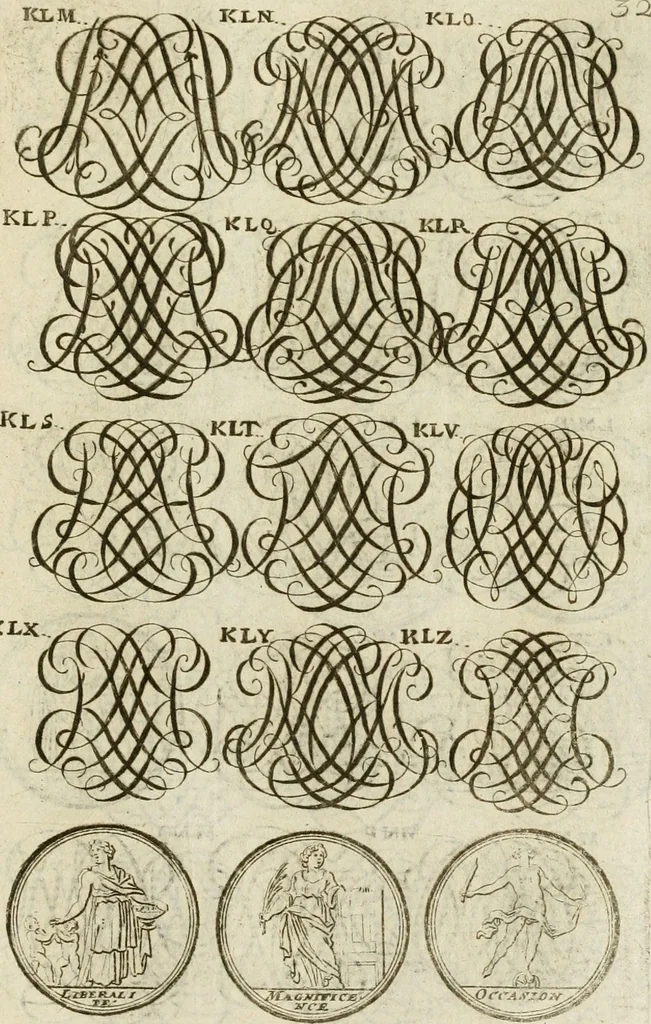 An illustration from Recueil d'emblêmes, devises, medailles, et figures hieroglyphiques, au nombre de plus de douze cent, avec leurs explications : accompagné de plus de deux mille chiffres fleuronnez simples, doubles & triples ... : cet ouvrage qui est enrichy de deux cens cinquante planches en taille-douce, est très-utile aux graveurs, peintres, sculpteurs, orfevres, brodeurs, serruriers & à tous ceux qui travaillent au dessein, 1724, leaf 190