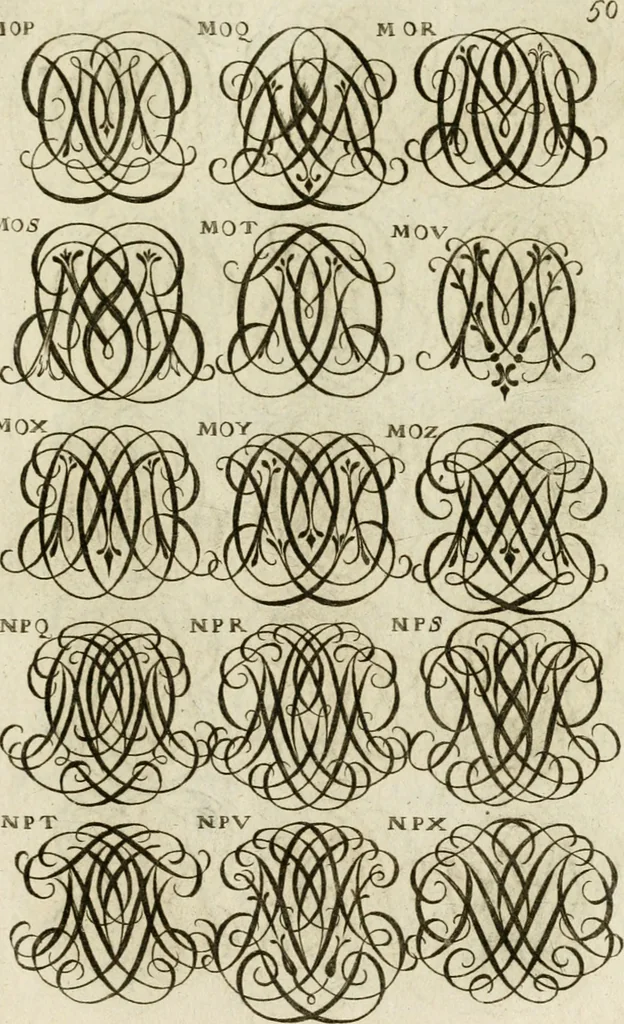 An illustration from Recueil d'emblêmes, devises, medailles, et figures hieroglyphiques, au nombre de plus de douze cent, avec leurs explications : accompagné de plus de deux mille chiffres fleuronnez simples, doubles & triples ... : cet ouvrage qui est enrichy de deux cens cinquante planches en taille-douce, est très-utile aux graveurs, peintres, sculpteurs, orfevres, brodeurs, serruriers & à tous ceux qui travaillent au dessein, 1724, leaf 208