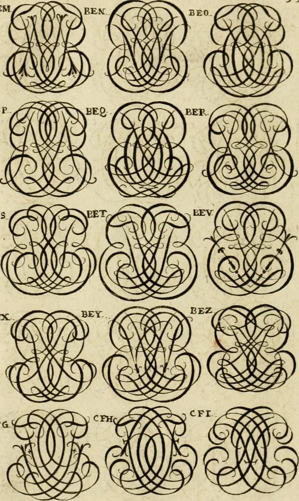 An illustration from Recueil d'emblêmes, devises, medailles, et figures hieroglyphiques, au nombre de plus de douze cent, avec leurs explications : accompagné de plus de deux mille chiffres fleuronnez simples, doubles & triples ... : cet ouvrage qui est enrichy de deux cens cinquante planches en taille-douce, est très-utile aux graveurs, peintres, sculpteurs, orfevres, brodeurs, serruriers & à tous ceux qui travaillent au dessein, 1724, leaf 213