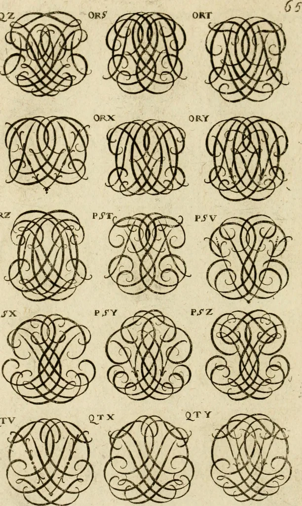 An illustration from Recueil d'emblêmes, devises, medailles, et figures hieroglyphiques, au nombre de plus de douze cent, avec leurs explications : accompagné de plus de deux mille chiffres fleuronnez simples, doubles & triples ... : cet ouvrage qui est enrichy de deux cens cinquante planches en taille-douce, est très-utile aux graveurs, peintres, sculpteurs, orfevres, brodeurs, serruriers & à tous ceux qui travaillent au dessein, 1724, leaf 223
