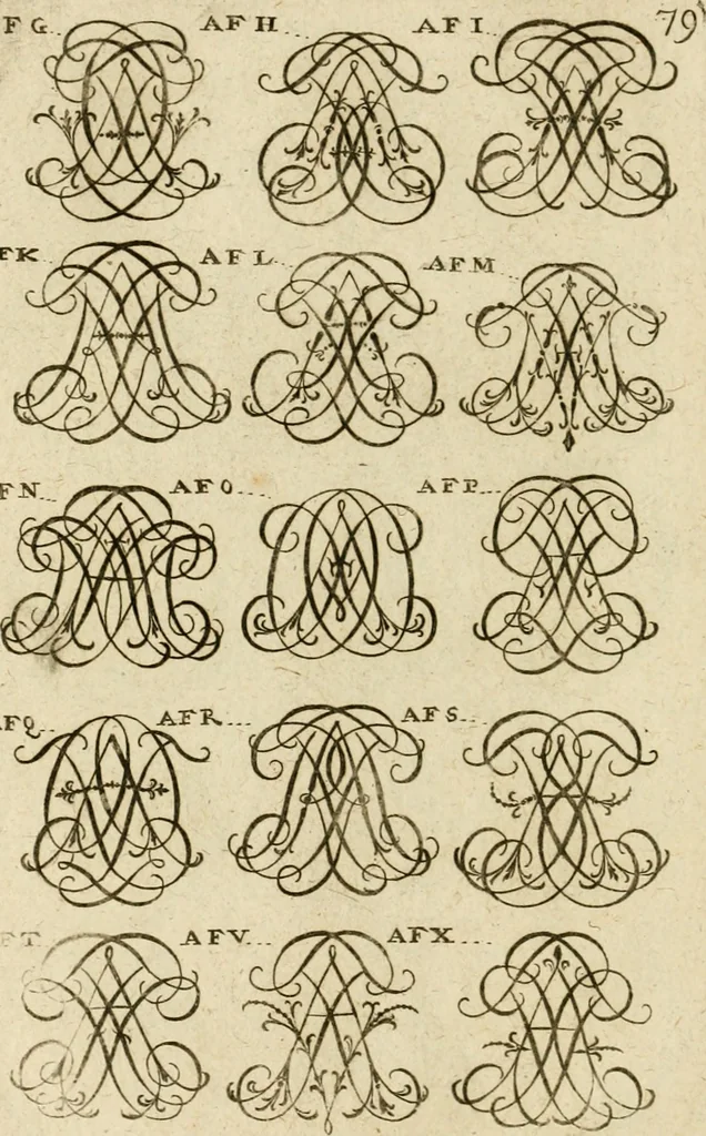 An illustration from Recueil d'emblêmes, devises, medailles, et figures hieroglyphiques, au nombre de plus de douze cent, avec leurs explications : accompagné de plus de deux mille chiffres fleuronnez simples, doubles & triples ... : cet ouvrage qui est enrichy de deux cens cinquante planches en taille-douce, est très-utile aux graveurs, peintres, sculpteurs, orfevres, brodeurs, serruriers & à tous ceux qui travaillent au dessein, 1724, leaf 237