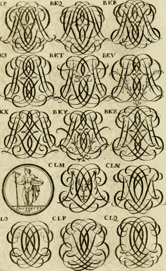 An illustration from Recueil d'emblêmes, devises, medailles, et figures hieroglyphiques, au nombre de plus de douze cent, avec leurs explications : accompagné de plus de deux mille chiffres fleuronnez simples, doubles & triples ... : cet ouvrage qui est enrichy de deux cens cinquante planches en taille-douce, est très-utile aux graveurs, peintres, sculpteurs, orfevres, brodeurs, serruriers & à tous ceux qui travaillent au dessein, 1724, leaf 269