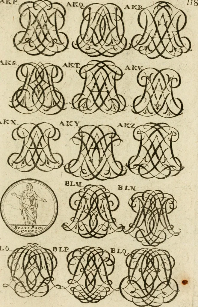 An illustration from Recueil d'emblêmes, devises, medailles, et figures hieroglyphiques, au nombre de plus de douze cent, avec leurs explications : accompagné de plus de deux mille chiffres fleuronnez simples, doubles & triples ... : cet ouvrage qui est enrichy de deux cens cinquante planches en taille-douce, est très-utile aux graveurs, peintres, sculpteurs, orfevres, brodeurs, serruriers & à tous ceux qui travaillent au dessein, 1724, leaf 276