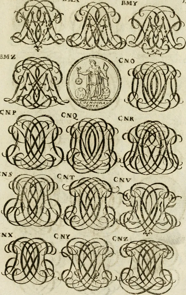 An illustration from Recueil d'emblêmes, devises, medailles, et figures hieroglyphiques, au nombre de plus de douze cent, avec leurs explications : accompagné de plus de deux mille chiffres fleuronnez simples, doubles & triples ... : cet ouvrage qui est enrichy de deux cens cinquante planches en taille-douce, est très-utile aux graveurs, peintres, sculpteurs, orfevres, brodeurs, serruriers & à tous ceux qui travaillent au dessein, 1724, leaf 284