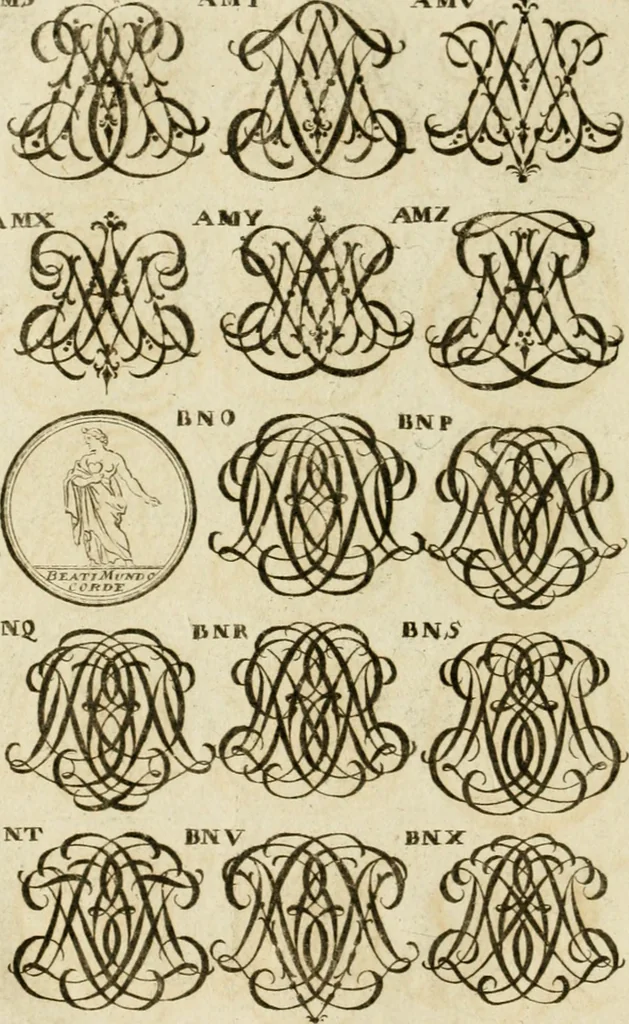 An illustration from Recueil d'emblêmes, devises, medailles, et figures hieroglyphiques, au nombre de plus de douze cent, avec leurs explications : accompagné de plus de deux mille chiffres fleuronnez simples, doubles & triples ... : cet ouvrage qui est enrichy de deux cens cinquante planches en taille-douce, est très-utile aux graveurs, peintres, sculpteurs, orfevres, brodeurs, serruriers & à tous ceux qui travaillent au dessein, 1724, leaf 289