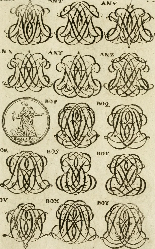 An illustration from Recueil d'emblêmes, devises, medailles, et figures hieroglyphiques, au nombre de plus de douze cent, avec leurs explications : accompagné de plus de deux mille chiffres fleuronnez simples, doubles & triples ... : cet ouvrage qui est enrichy de deux cens cinquante planches en taille-douce, est très-utile aux graveurs, peintres, sculpteurs, orfevres, brodeurs, serruriers & à tous ceux qui travaillent au dessein, 1724, leaf 294