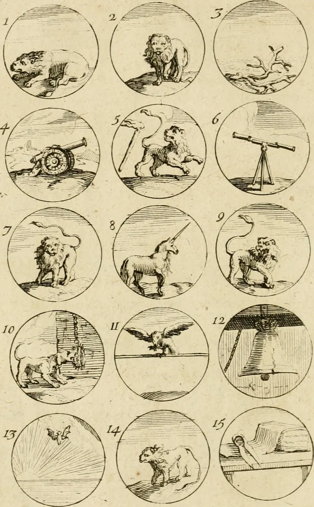 An illustration from Recueil d'emblêmes, devises, medailles, et figures hieroglyphiques, au nombre de plus de douze cent, avec leurs explications : accompagné de plus de deux mille chiffres fleuronnez simples, doubles & triples ... : cet ouvrage qui est enrichy de deux cens cinquante planches en taille-douce, est très-utile aux graveurs, peintres, sculpteurs, orfevres, brodeurs, serruriers & à tous ceux qui travaillent au dessein, 1724, leaf 31