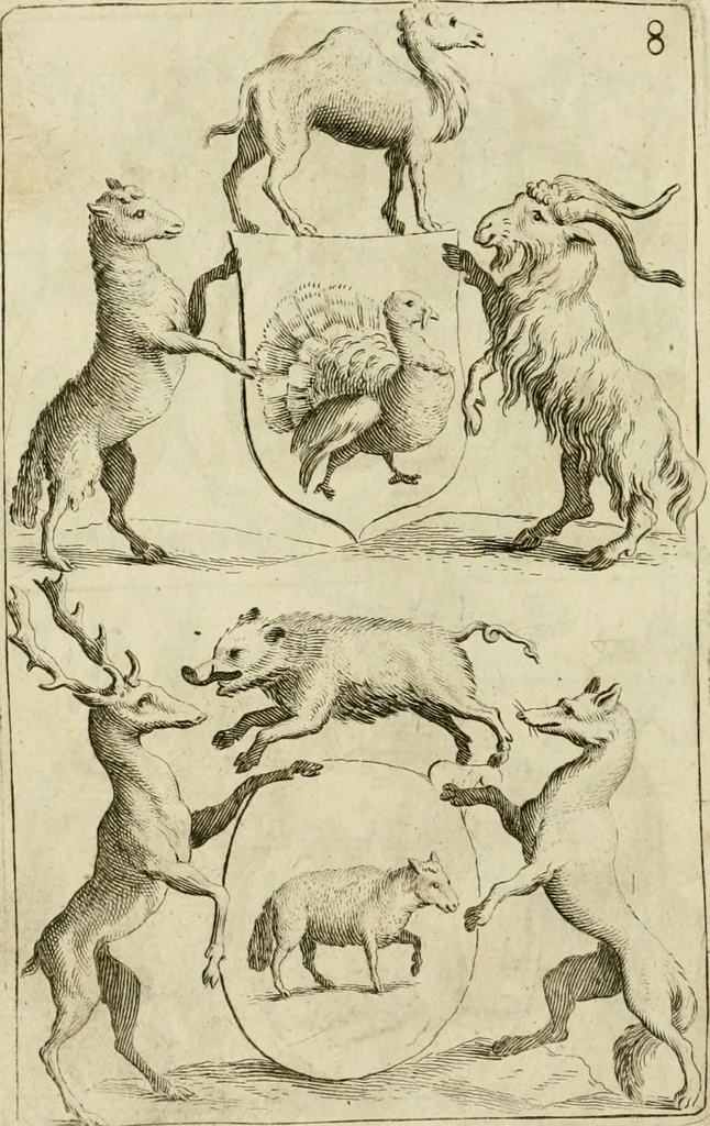 An illustration from Recueil d'emblêmes, devises, medailles, et figures hieroglyphiques, au nombre de plus de douze cent, avec leurs explications : accompagné de plus de deux mille chiffres fleuronnez simples, doubles & triples ... : cet ouvrage qui est enrichy de deux cens cinquante planches en taille-douce, est très-utile aux graveurs, peintres, sculpteurs, orfevres, brodeurs, serruriers & à tous ceux qui travaillent au dessein, 1724, leaf 343