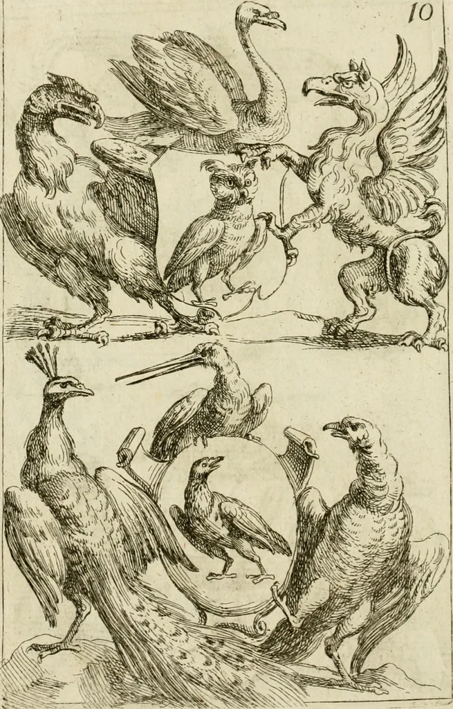 An illustration from Recueil d'emblêmes, devises, medailles, et figures hieroglyphiques, au nombre de plus de douze cent, avec leurs explications : accompagné de plus de deux mille chiffres fleuronnez simples, doubles & triples ... : cet ouvrage qui est enrichy de deux cens cinquante planches en taille-douce, est très-utile aux graveurs, peintres, sculpteurs, orfevres, brodeurs, serruriers & à tous ceux qui travaillent au dessein, 1724, leaf 345