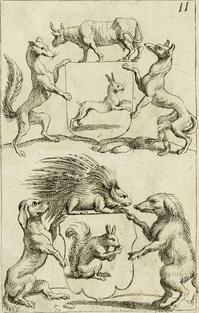 An illustration from Recueil d'emblêmes, devises, medailles, et figures hieroglyphiques, au nombre de plus de douze cent, avec leurs explications : accompagné de plus de deux mille chiffres fleuronnez simples, doubles & triples ... : cet ouvrage qui est enrichy de deux cens cinquante planches en taille-douce, est très-utile aux graveurs, peintres, sculpteurs, orfevres, brodeurs, serruriers & à tous ceux qui travaillent au dessein, 1724, leaf 346