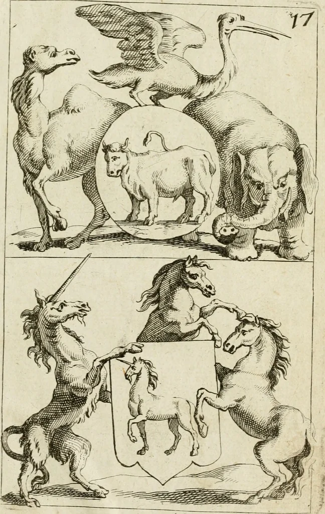 An illustration from Recueil d'emblêmes, devises, medailles, et figures hieroglyphiques, au nombre de plus de douze cent, avec leurs explications : accompagné de plus de deux mille chiffres fleuronnez simples, doubles & triples ... : cet ouvrage qui est enrichy de deux cens cinquante planches en taille-douce, est très-utile aux graveurs, peintres, sculpteurs, orfevres, brodeurs, serruriers & à tous ceux qui travaillent au dessein, 1724, leaf 352