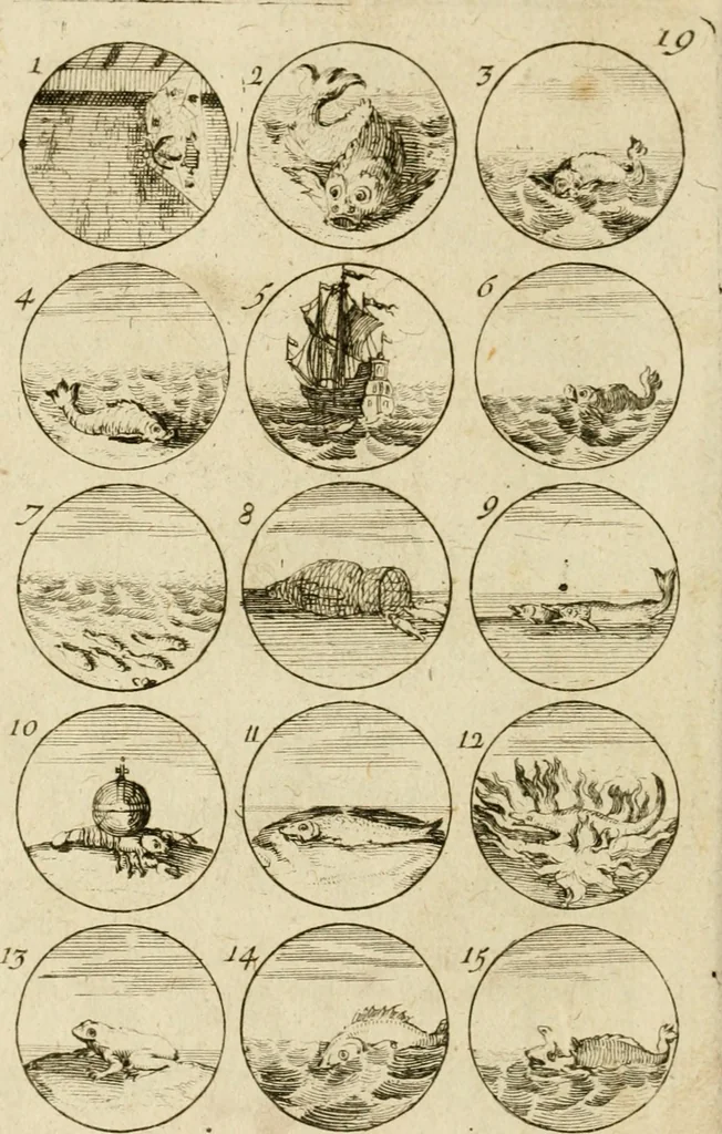 An illustration from Recueil d'emblêmes, devises, medailles, et figures hieroglyphiques, au nombre de plus de douze cent, avec leurs explications : accompagné de plus de deux mille chiffres fleuronnez simples, doubles & triples ... : cet ouvrage qui est enrichy de deux cens cinquante planches en taille-douce, est très-utile aux graveurs, peintres, sculpteurs, orfevres, brodeurs, serruriers & à tous ceux qui travaillent au dessein, 1724, leaf 47