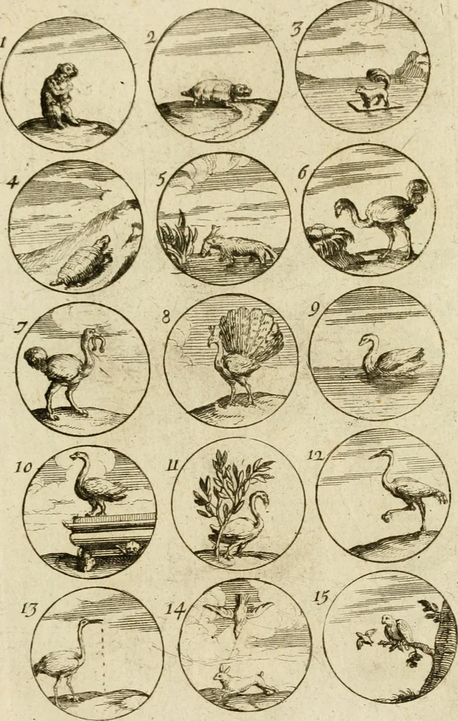 An illustration from Recueil d'emblêmes, devises, medailles, et figures hieroglyphiques, au nombre de plus de douze cent, avec leurs explications : accompagné de plus de deux mille chiffres fleuronnez simples, doubles & triples ... : cet ouvrage qui est enrichy de deux cens cinquante planches en taille-douce, est très-utile aux graveurs, peintres, sculpteurs, orfevres, brodeurs, serruriers & à tous ceux qui travaillent au dessein, 1724, leaf 50