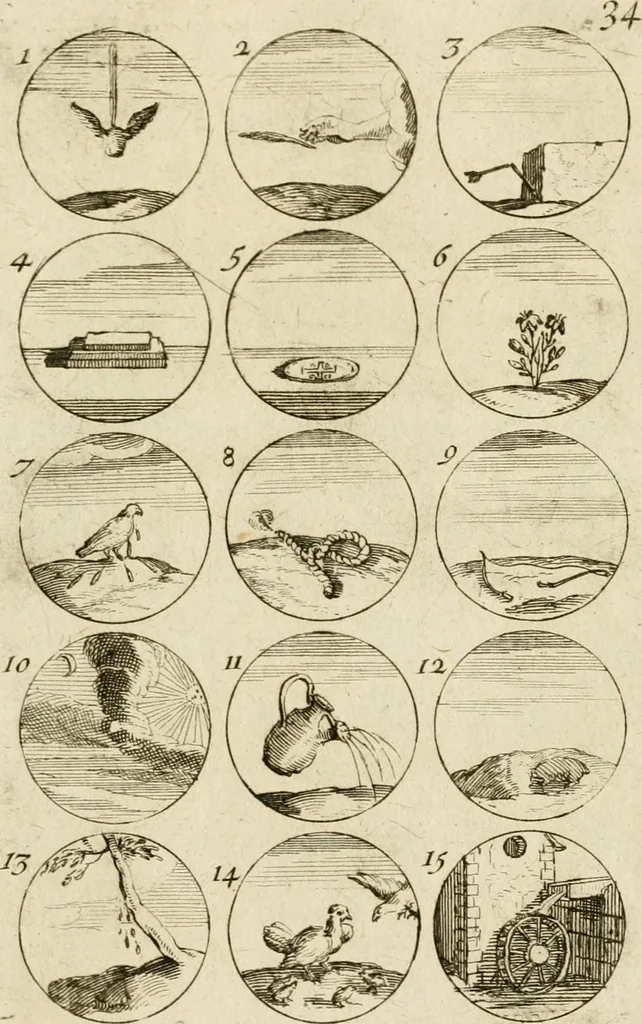 An illustration from Recueil d'emblêmes, devises, medailles, et figures hieroglyphiques, au nombre de plus de douze cent, avec leurs explications : accompagné de plus de deux mille chiffres fleuronnez simples, doubles & triples ... : cet ouvrage qui est enrichy de deux cens cinquante planches en taille-douce, est très-utile aux graveurs, peintres, sculpteurs, orfevres, brodeurs, serruriers & à tous ceux qui travaillent au dessein, 1724, leaf 78