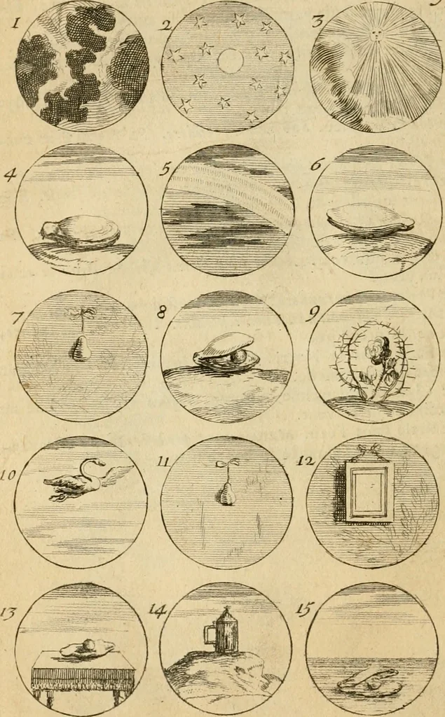 An illustration from Recueil d'emblêmes, devises, medailles, et figures hieroglyphiques : au nombre de plus de douze cent, avec leurs explications, accompagné de plus de deux mille chiffres fleuronnez simples, doubles & triples, d'une maniere nouvelle & fort curieuse pour tous les noms imaginable : avec les tenants, supports, & cimiers servans aux ornemens des armes ..., 1696, leaf 127